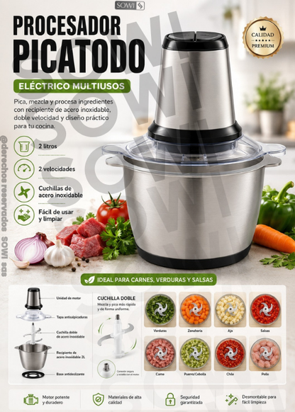 ⚡ Procesador y Picatodo Eléctrico de Alimentos 🥕🥩✨
