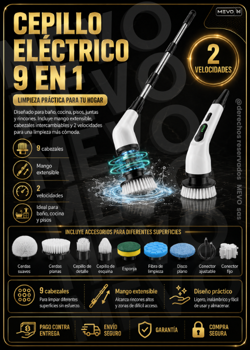 🧼Cepillo Electrico 9 en 1 - Limpieza total sin esfuerzo 🤩