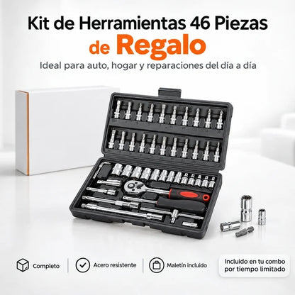 COMBO LIQUIDACIÓN: Hidrolavadora + (Kit de Herramientas 46 Pzs + Doble Batería + Maletín)